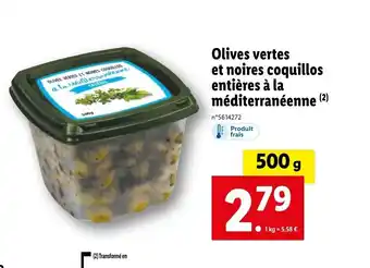 Lidl Olives vertes et noires coquillos entières à la méditerranéenne (2) offre
