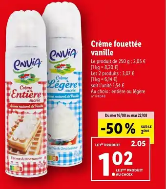 Lidl Crème fouettée vanille offre