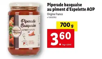 Lidl Piperade basquaise au piment d'Espelette AOSaveurs de AU PIMENT D'ESPELETTE offre