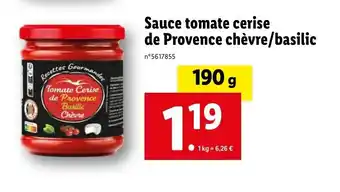 Lidl Sauce tomate cerise de Provence chèvre/basilic offre