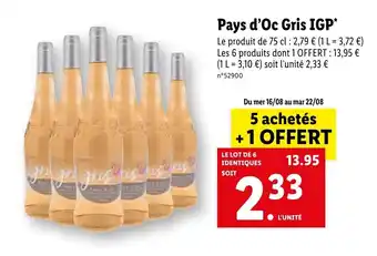 Lidl Pays d'Oc Gris IGP* offre