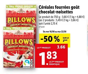 Lidl Céréales fourrées goût chocolat-noisettes offre