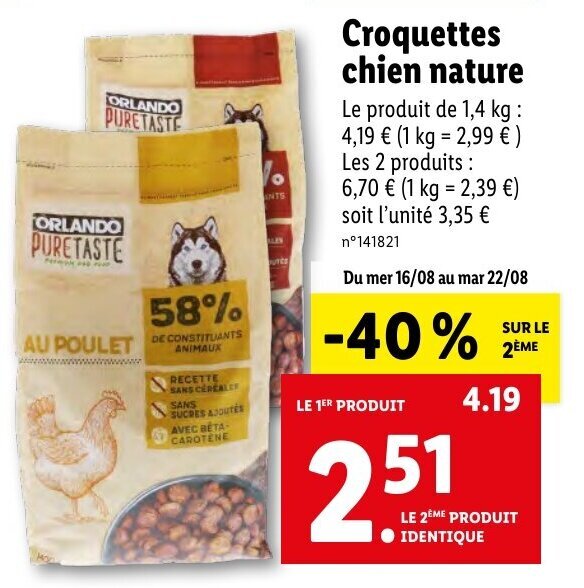 Promo Croquettes chien nature chez Lidl