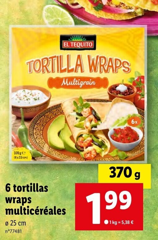 Promo 6 tortillas wraps multicéréales chez Lidl