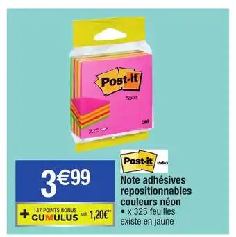 Note adhésives repositionnabls couleurs néon