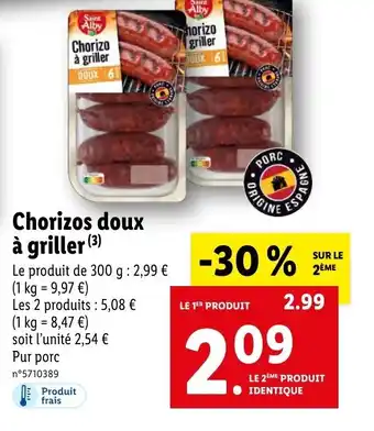Lidl Chorizos doux à griller (³) offre