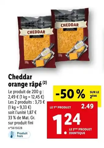 Lidl Cheddar orange râpé (²) offre