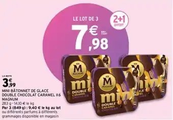 Intermarché Express MINI BÂTONNET DE GLACE DOUBLE CHOCOLAT CARAMEL X6 MAGNUM offre