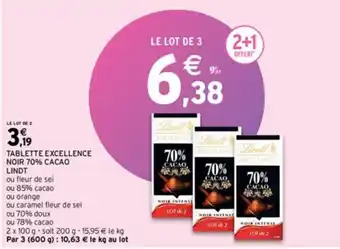 Intermarché Express TABLETTE EXCELLENCE NOIR 70% CACAO LINDT offre