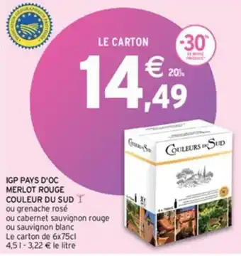 IGP PAYS D'OC MERLOT ROUGE COULEUR DU SUD