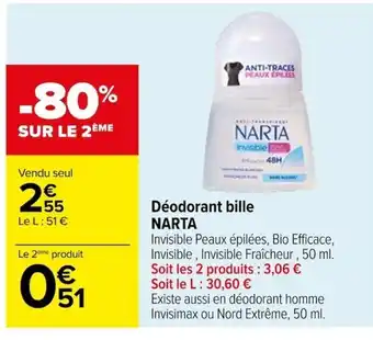 Carrefour Déodorant bille NARTA offre