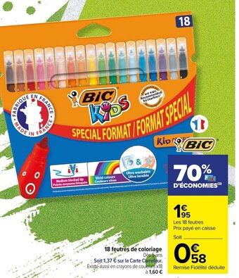 Carrefour 18 feutres de coloriage offre