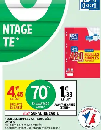 FEUILLES SIMPLES A4 PERFORÉES OXFORD
