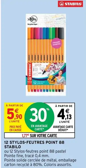 Intermarché Hyper 12 STYLOS-FEUTRES POINT 88 STABILO offre