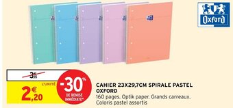 CAHIER 23X29,7CM SPIRALE PASTEL OXFORD