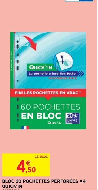 Intermarché Hyper BLOC 60 POCHETTES PERFORÉES A4 QUICK'IN offre