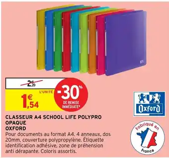 Intermarché Hyper CLASSEUR A4 SCHOOL LIFE POLYPRO OPAQUE OXFORD offre