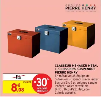 Intermarché Hyper CLASSEUR MENAGER METAL + 5 DOSSIERS SUSPENDUS PIERRE HENRY offre