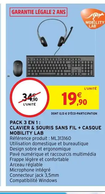 Intermarché Hyper PACK 3 EN 1: CLAVIER & SOURIS SANS FIL + CASQUE offre