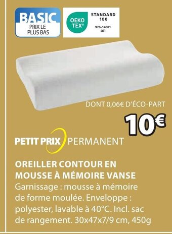 JYSK OREILLER CONTOUR EN MOUSSE À MÉMOIRE VANSE offre