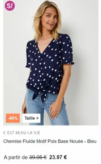 Julie Guerlande Chemise fluide motif pois base nouee - bleu offre