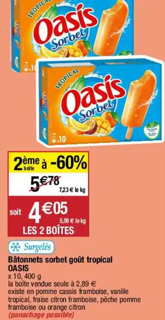 Migros Bâtonnets sorbet goût tropical OASIS offre