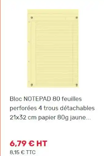 Office Depot Bloc NOTEPAD 80 feuilles perforées 4 trous détachables 21x32 cm papier 80g jaune... offre