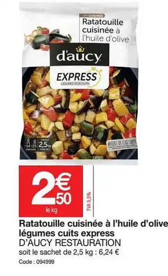 Promocash Ratatouille Cuisinée à L'huile D'olive Légumes Cuits Express D'aucy Restauration offre