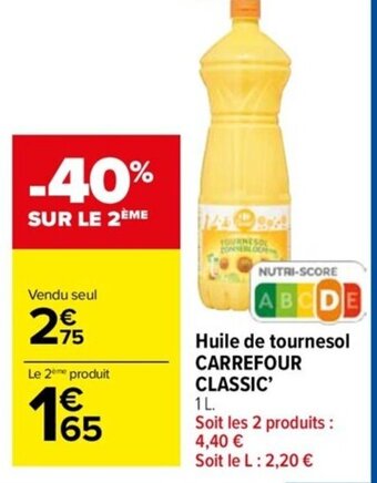 Carrefour Drive Huile de tournesol CARREFOUR CLASSIC offre