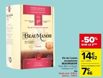 Carrefour Drive Vin de l'union européenne BEAUMANOIR offre