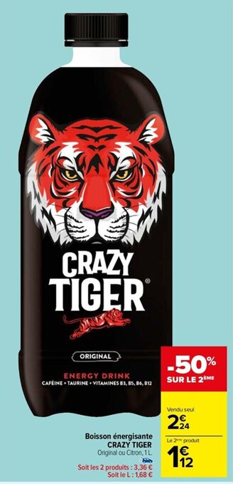 Carrefour Drive Boisson énergisante CRAZY TIGER offre
