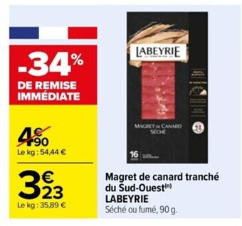 Carrefour Drive Magret de canard tranché du Sud-Ouest(n) LABEYRIE offre