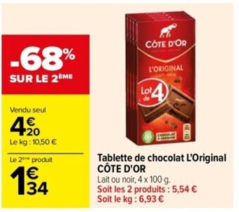Carrefour Drive Tablette de chocolat L'Original CÔTE D'OR offre