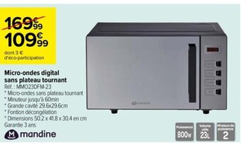 Carrefour Drive Micro-ondes digital sans plateau tournant offre
