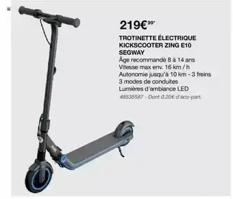 Costco Trotinette électrique Kickscooter Zing E10 Segway offre
