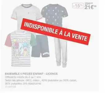 Costco Ensemble 5 Pièces Enfant - Licence offre