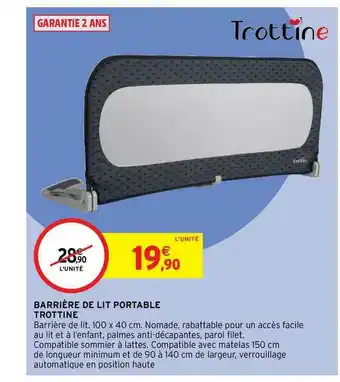 Intermarché Hyper Trottine Barrière De Lit Portable offre