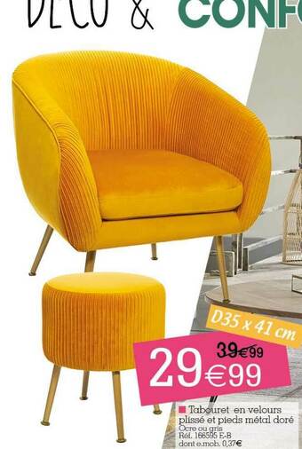 Kandy Tabouret En Velours Plissé Et Pieds Métal Doré offre