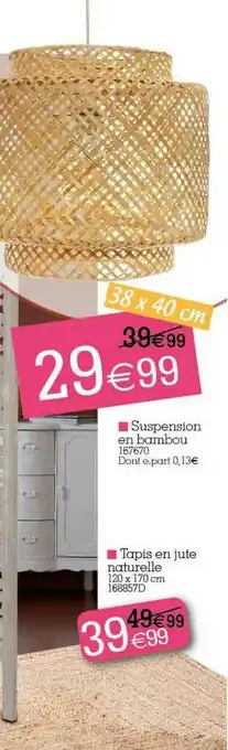 Kandy Suspension En Bambou, Tapis En Jute Naturelle offre