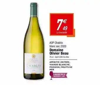 Netto Aop Chablis Blanc Sec 2020 Domaine Olivier Beau offre