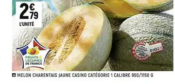 Melon Charentais Jaune Casino Catégorie 1 Calibre 950-1150 G