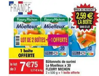Migros Bâtonnets De Surimi Le Moelleux X30 Fleury Michon offre