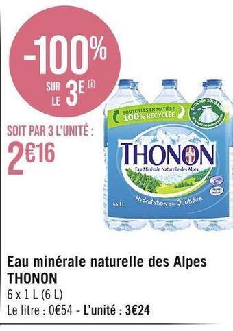 Casino Supermarchés Thonon eau minérale naturelle des alpes offre