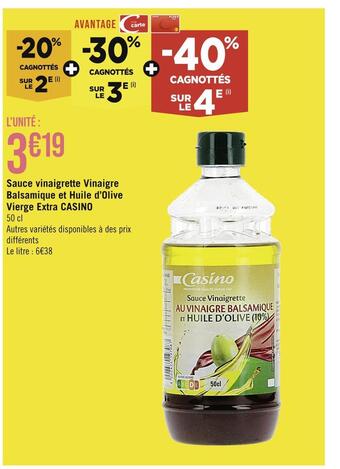 Casino Supermarchés Casino sauce vinaigrette vinaigre balsamique et huile d’olive vierge extra offre