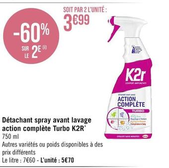 Casino Supermarchés K2r détachant spray avant lavage action complète turbo * offre