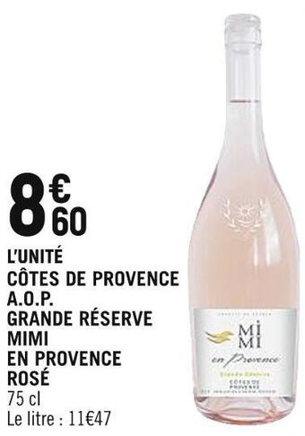 Spar Côtes de provence a.o.p. grande réserve mimi en provence rosé offre
