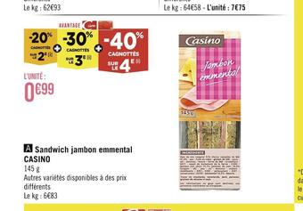 Casino Supermarchés Casino sandwich jambon emmental offre