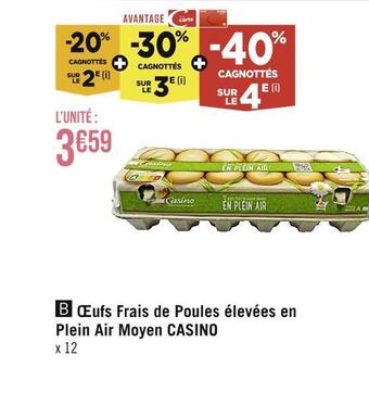 Casino Supermarchés Casino œufs frais de poules élevées en plein air moyen offre