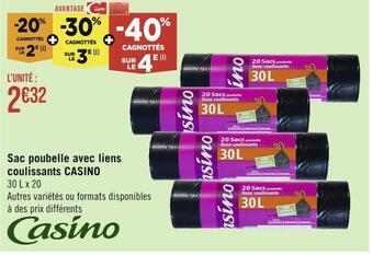 Casino Supermarchés Casino sac poubelle avec liens coulissants offre