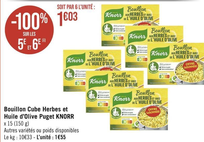 Promo Knorr bouillon cube herbes et huile d’olive puget chez Casino